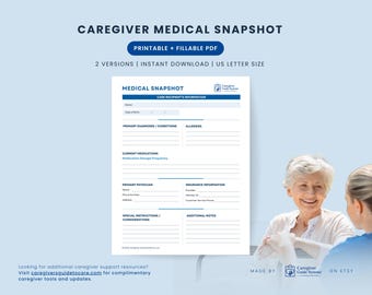 Medical Snapshot | Caregiver Medical Information Sheet | Medical Binder Form | Emergency Preparedness | Caregiver Planner | PDF Download