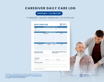 Daily Care Log | Caregiver Daily Tracker | Elder Care Planner | Home Care Documentation | PDF Download