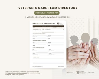 Veteran Care Team Directory | VA Provider Directory | Veteran Caregiver Planner | Healthcare Contact List | PDF Download