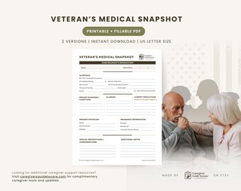 Veteran Medical Snapshot | VA Medical Binder Form | Veteran Caregiver Tool | Emergency Preparedness | PDF Download
