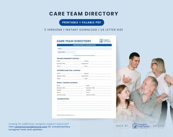 Care Team Directory | Caregiver Contact List | Medical Binder Form | Healthcare Provider Directory | PDF Download