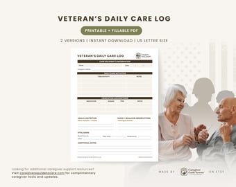 Veteran Daily Care Log | VA Caregiver Tracker (PDF Download)