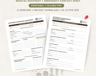 Essential Veteran Care Bundle | Veteran Medical Snapshot & Emergency Contacts| VA Caregiver Planner | Emergency Preparedness | PDF Download