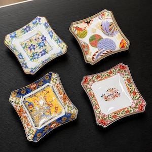 Japanese-Style 5-Inch Square Ceramic Plate with Gold Rim, Sushi Sashimi Appetizer Dessert Fruit or Sauce Dish, Dinner Plates Set
