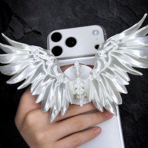 Pearlescent Archangel Wings MagSafe Phone Grip, Oversized Angel Wings Silk Effect Magnetic Holder Stand for iPhone and Kindle 3D Printed