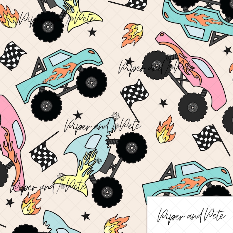 Monster Truck Seamless Pattern File, Truck Pattern, Monster Truck ...