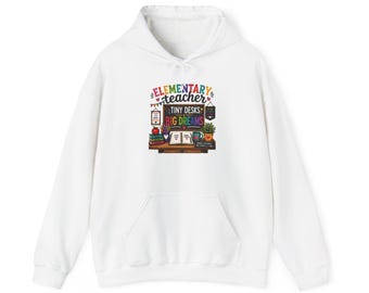 Felpa con cappuccio unisex Heavy Blend™ "Tiny Desk Big Dreams" per insegnanti di scuola elementare. Regalo per ringraziare gli insegnanti.