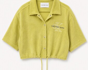 Vintage Calvin Klein Jeans Terry Crop Top Lime Green - Size M