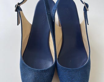 Jimmy Choo Cobalt Blue Textured Leather Slingback Heels (UK 7 / EU 40)