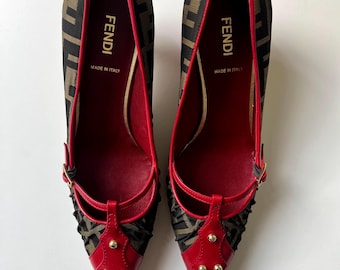 Vintage FENDI Zucca Heels | Red Leather FF Monogram Pumps | Size EU 39