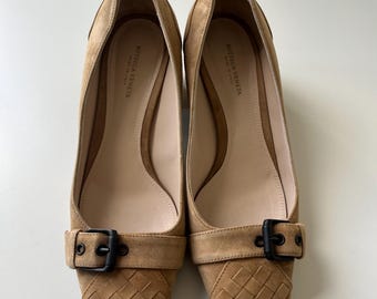 Vintage Bottega Veneta Suede Flats | Intrecciato Leather Shoes | Made in Italy (EU 36.5)