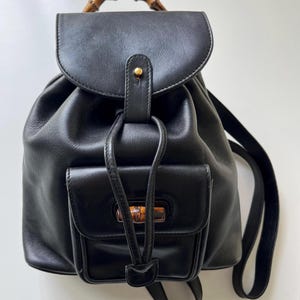 Leather Backpack Womens Black Pebbled Utility 90s Style Vintage Adjustable Vintage 90s Leather Backpack Black - Etsy main image 4