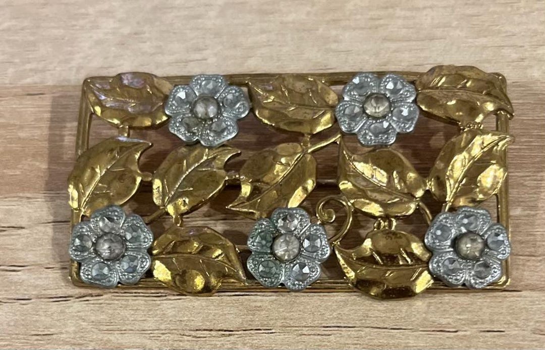 Broche Art Déco Originale Années 1930 - Argent Et Pierre Verte
