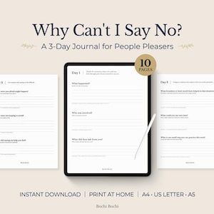 Why Can't I Say No? Printable Workbook for People Pleasers | Boundary Setting Journal | Self Reflection Journal | 3-Day Guided PDF
