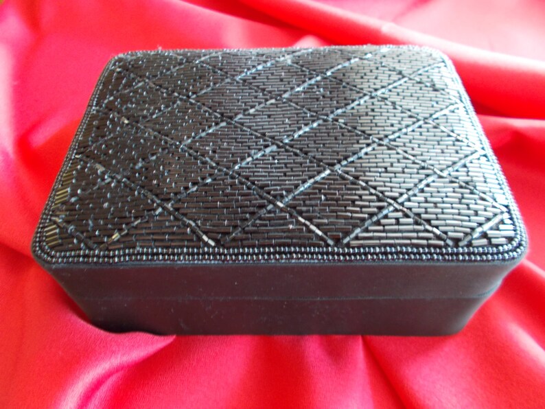 Vintage Black Jewelry Box Beaded Lid REDUCED PRICE Etsy