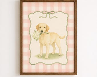 Yellow Lab Dog Watercolor Print, Cottage Core Art (Digital Download)