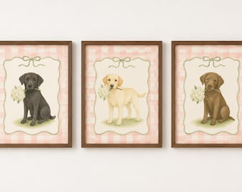Set of 3 Labrador Puppy Prints, Watercolor Dog Art, Cottage Core Nursery (Digital Download)