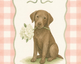 Chocolate Lab Nursery Print, Watercolor Dog Art, Cottage Core (Digital Download)