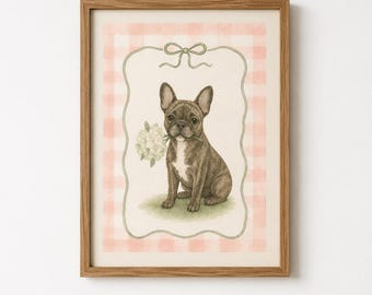 French Bulldog Nursery Print, Watercolor Dog Art, Cottage Core (Digital Download)