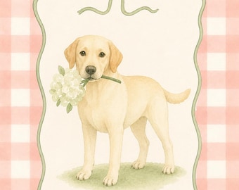 Yellow Lab Dog Watercolor Print, Cottage Core Art (Digital Download)