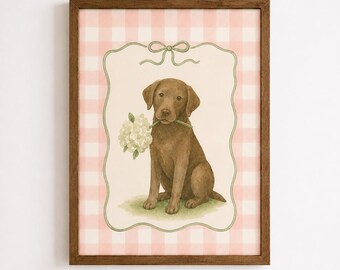 Chocolate Lab Nursery Print, Watercolor Dog Art, Cottage Core (Digital Download)