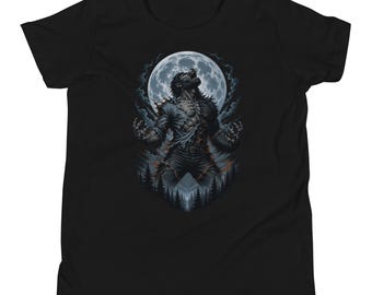 Werewolf Kids Shirt, Full Moon Monster Graphic Tee Youth, Cool Wolf Tshirt Boys, Classic Monster Kids Gift