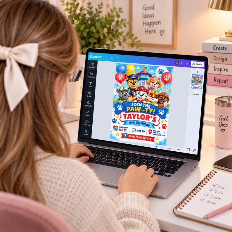 Editable Paw-ty Birthday Invitation Template | Kids Printable Party ...