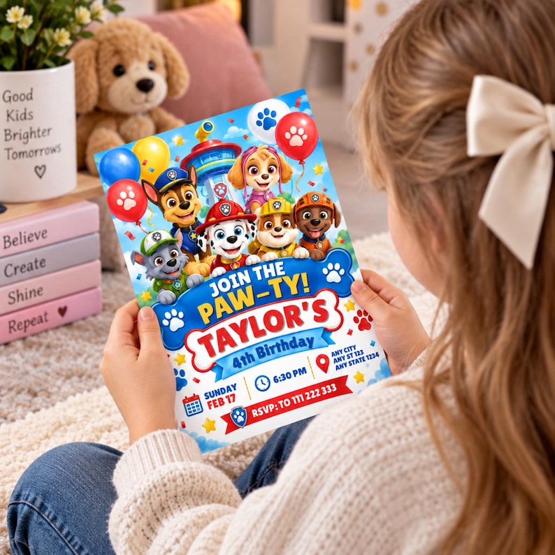 Editable Paw-ty Birthday Invitation Template | Kids Printable Party ...