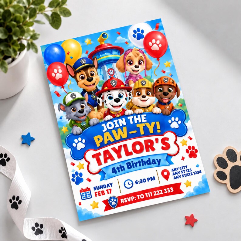 Editable Paw-ty Birthday Invitation Template | Kids Printable Party ...