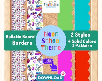Neon Classroom Borders Printable, Editable Bulletin Board Trim Canva Template, Teacher Decor Pack
