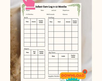 Infant Daily Report Printable, Editable Childcare Tracker Feeding Diapers Naps Supplies Canva Template