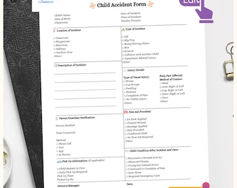 Child Accident Report Form, Daycare Forms 12 to 10 Years, Incident Report Injury Template