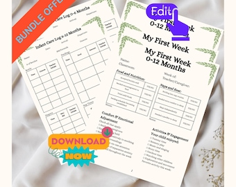 Infant Care Sheets Bundle, Childcare Daily Report, Daycare Parent Keepsake, Baby Feeding Log Journal