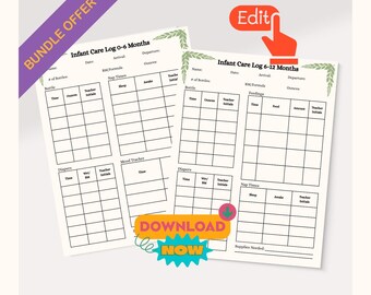 Infant Daily Report Bundle Printable, Baby Care Log Editable Canva, Daycare Communication Forms PDF