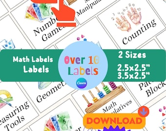 Math Classroom Decor Printable Labels, Editable Daycare Labels with Pictures, Homeschool Printables for Kindergarten
