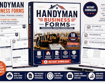 Handyman Business Forms Bundle | Contractor Planner | Work Order Invoice Estimate Job Tracker Printable PDF