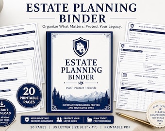 Estate Planning Binder | Family Legacy Organizer | Will Trust Forms (Printable PDF)