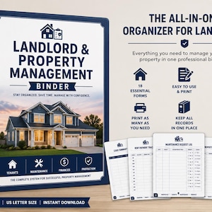 Landlord & Property Management Binder | Rental Records, Tenant Forms, Maintenance Logs, Expense Tracker, Printable PDF