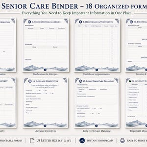 Senior Care Binder | Caregiver Organizer | Medical Information Forms | Emergency Contacts | Estate Planning | Printable PDF image 3