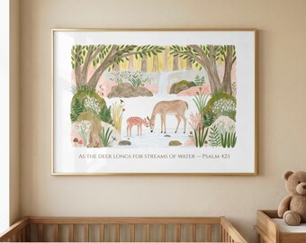 Christian Deer Nursery Wall Art | Psalm 42:1 Bible Verse Nursery Print