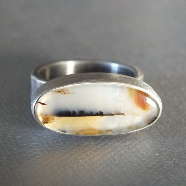 Montana Moss Agate Sterling Silver Ring Handmade Size 7 1/2 Metalsmith James Blanchard Free Sizing