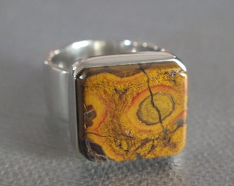 Poppy Jasper Sterling Silver Ring Handmade Metalsmith James Blanchard Size 7.75 wide Free Sizing