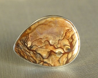 Biggs Canyon Scenic Jasper Deschutes Handmade Sterling Silver Ring Metalsmith James Blanchard Size 7 1/2 Wide Free Sizing