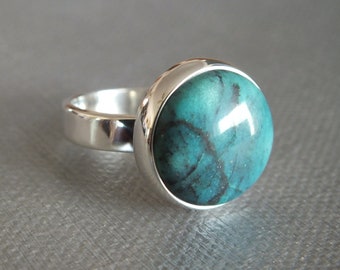 Bright Chrysocolla Arizona Sterling Silver Ring Metalsmith James Blanchard Size 8 Free Sizing