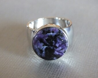 Purple Black Chatoyant Charoite Sterling Silver Ring Handmade James Blanchard Size 8.25 Free Sizing