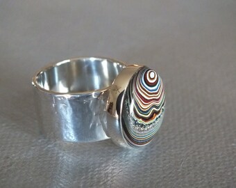 Candy Stripe Classic Detroit Fordite Sterling Silver Ring James Blanchard Size 7 Wide Free Sizing