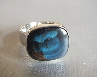 Aurora Borealis Spectrolite Sterling Silver Handmade Ring James Blanchard Size 7.75 Free Sizing