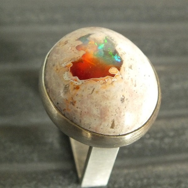 Mexican Fire Opal Sterling Silver Ring Size 7 1/2