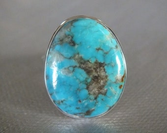 Fabulous Old Morenci Turquoise Sterling Silver Ring Size 8 Handmade Metalsmith James Blanchard