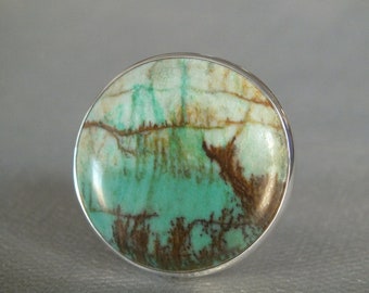 Old Stock Abstract Chrysocolla Arizona Sterling Silver Ring Metalsmith James Blanchard Size 7 1/4 wide Free Sizing